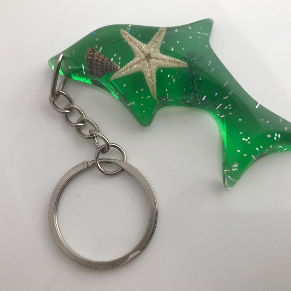 Key chain Car Key Ring Keys Holder Green Dolphin - Picture 2 of 6
